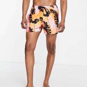 (A2) ASOS DESIGN swim shorts with abstract leaf print short length, Size L, NEW